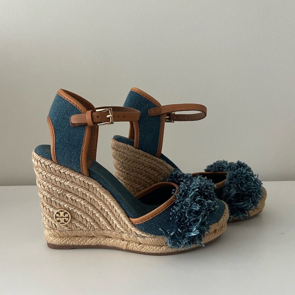 Tory Burch Blue Denim Y2K Wedge Sandals
